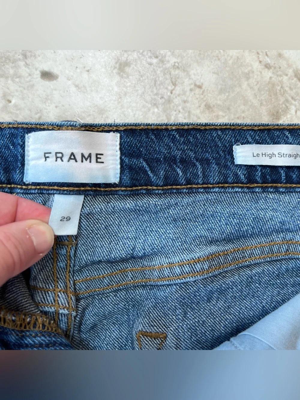 Frame Le High Straight Leg Distressed Cropped Stretch Jeans Medium Blue Wash, 29 - Picture 8 of 12